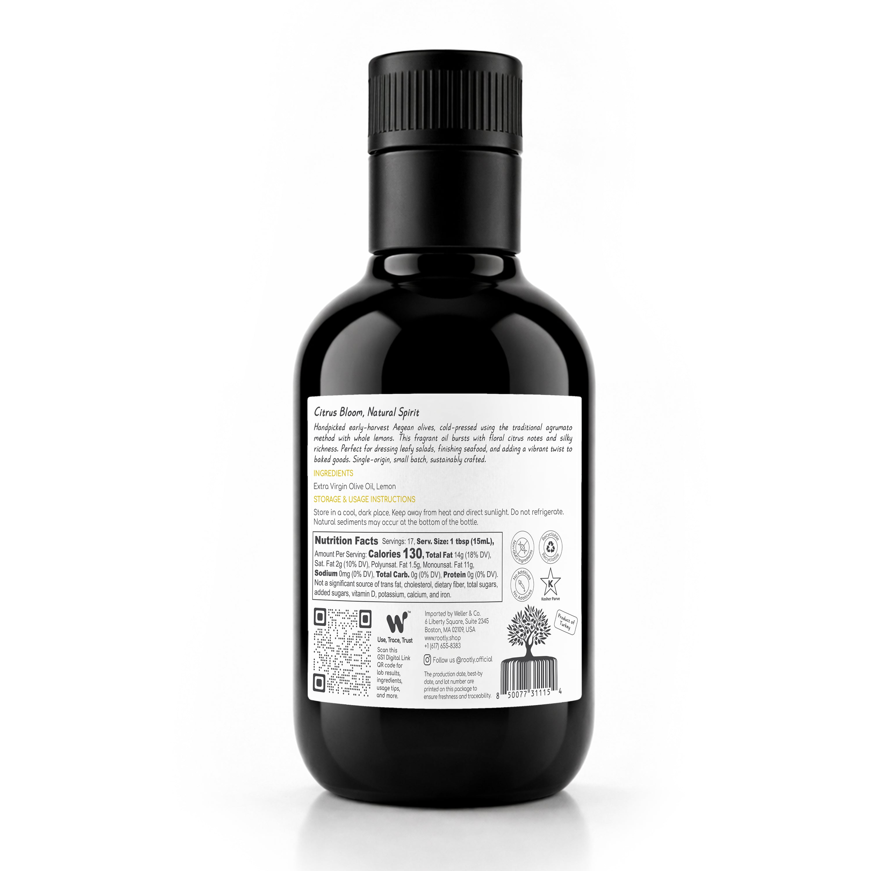 ROOTLY Aegean Early Harvest Extra Virgin Olive Oil, Cold Pressed with Lemon