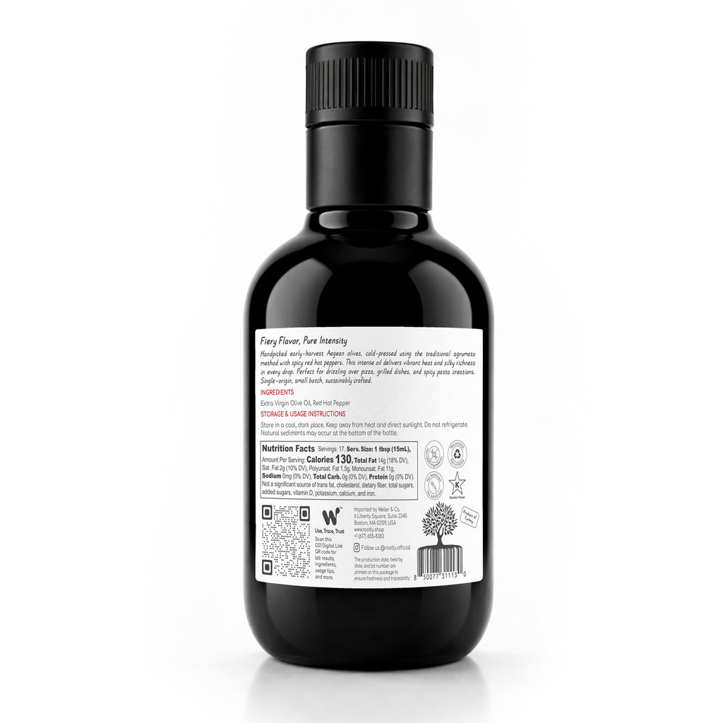 ROOTLY Aegean Early Harvest Extra Virgin Olive Oil, Cold Pressed with Red Hot Pepper
