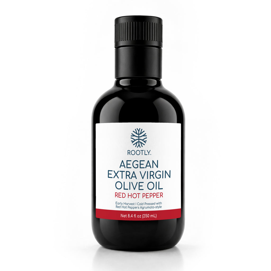 ROOTLY Aegean Early Harvest Extra Virgin Olive Oil, Cold Pressed with Red Hot Pepper