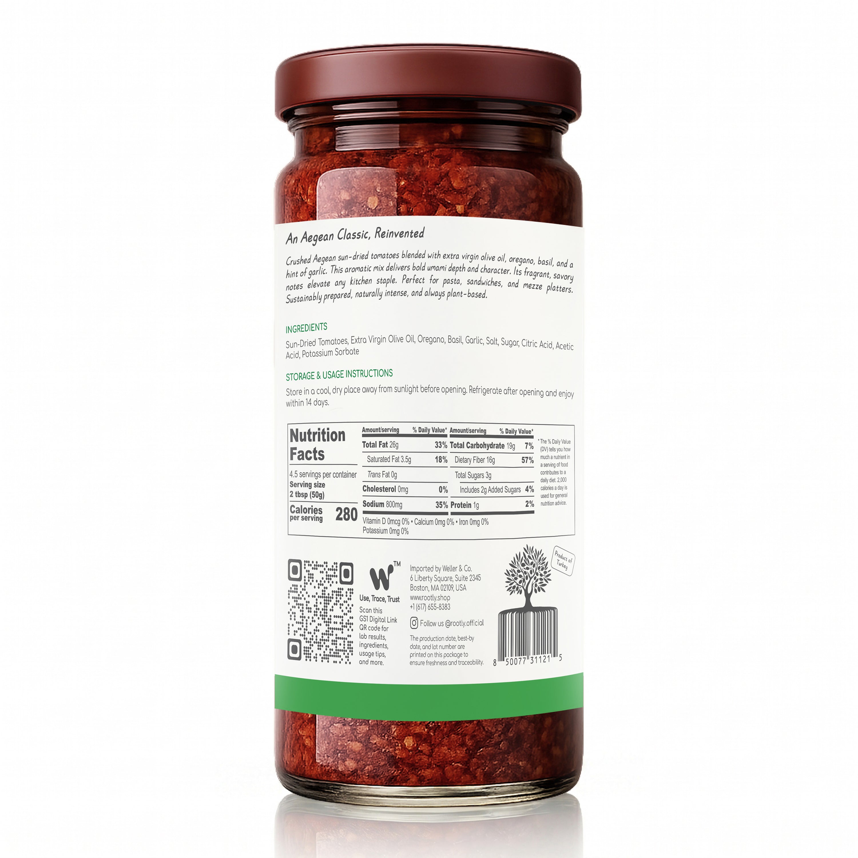 ROOTLY Aegean Sun-Dried Tomato Crush in Extra Virgin Olive Oil, Classic & Bold