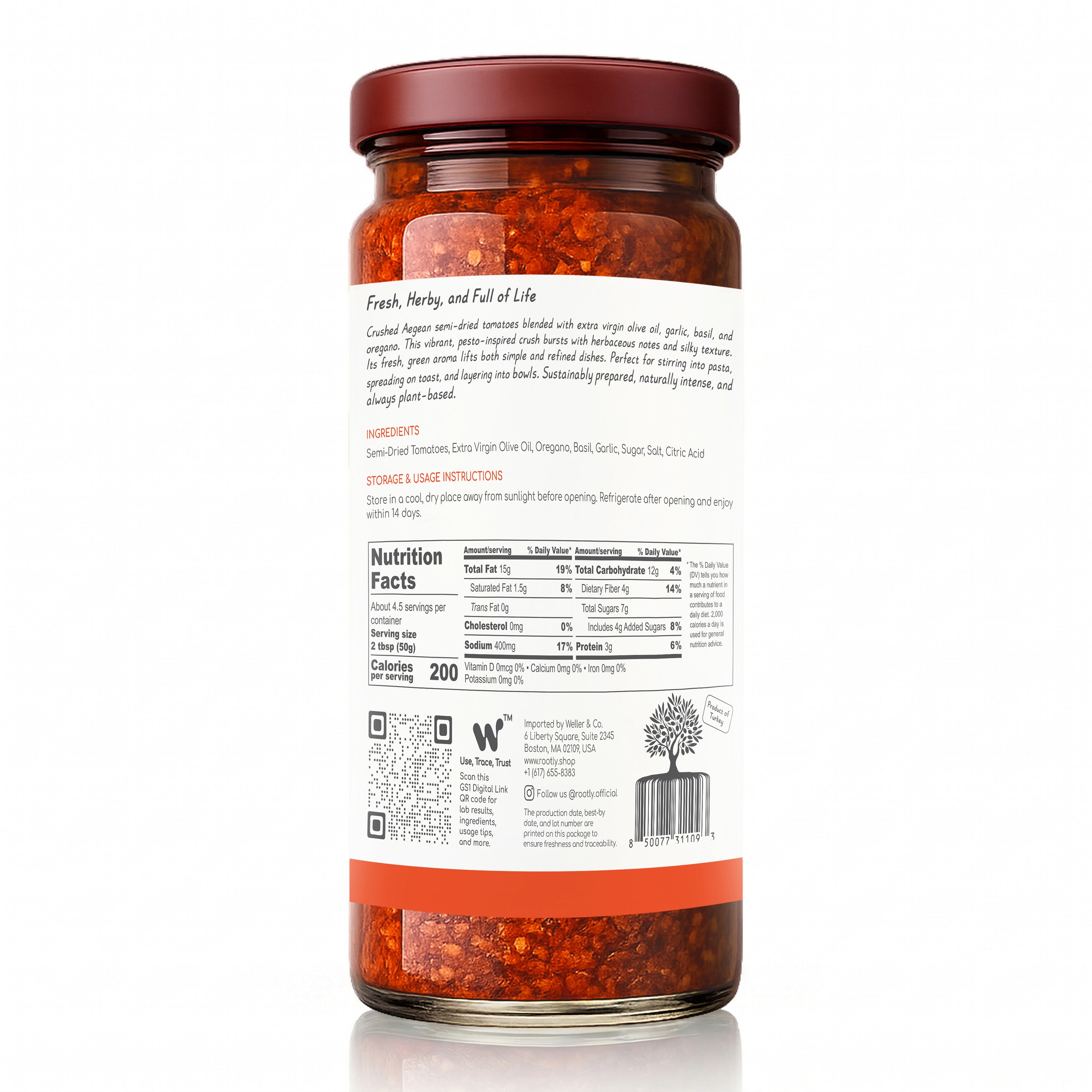 ROOTLY Aegean Semi-Dried Tomato Crush in Extra Virgin Olive Oil, Fresh & Herby