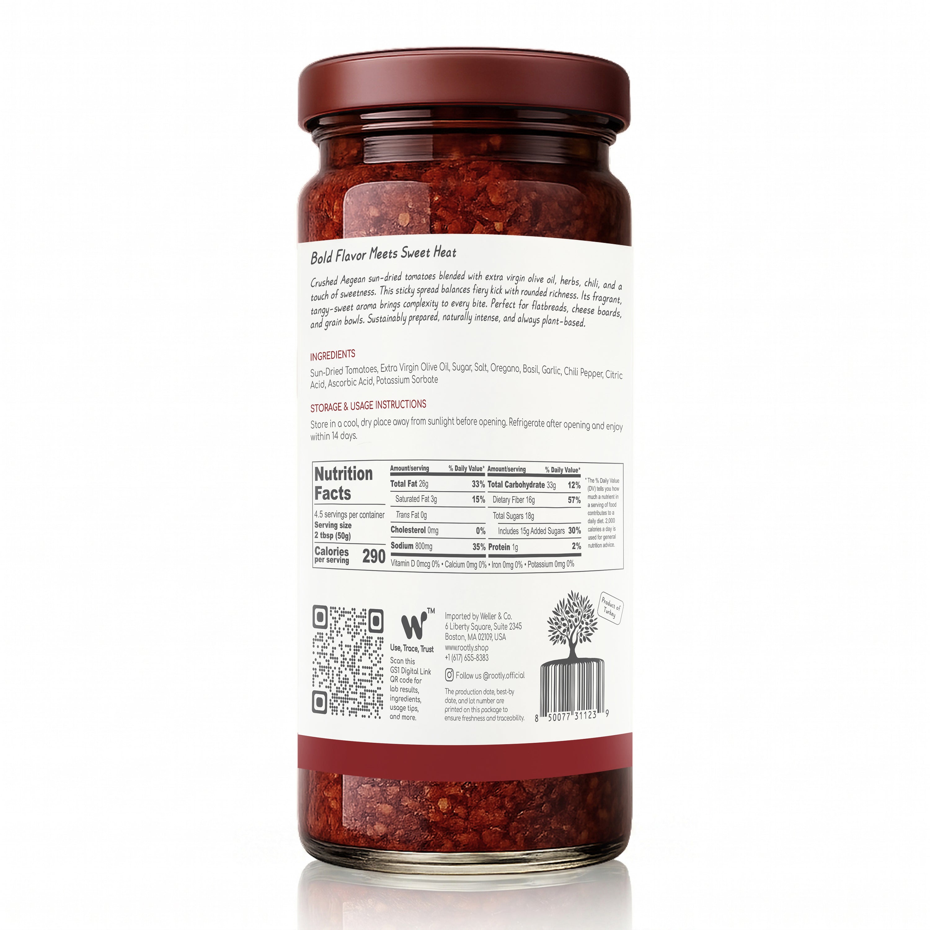 ROOTLY Aegean Sun-Dried Tomato Crush in Extra Virgin Olive Oil, Sweet & Hot