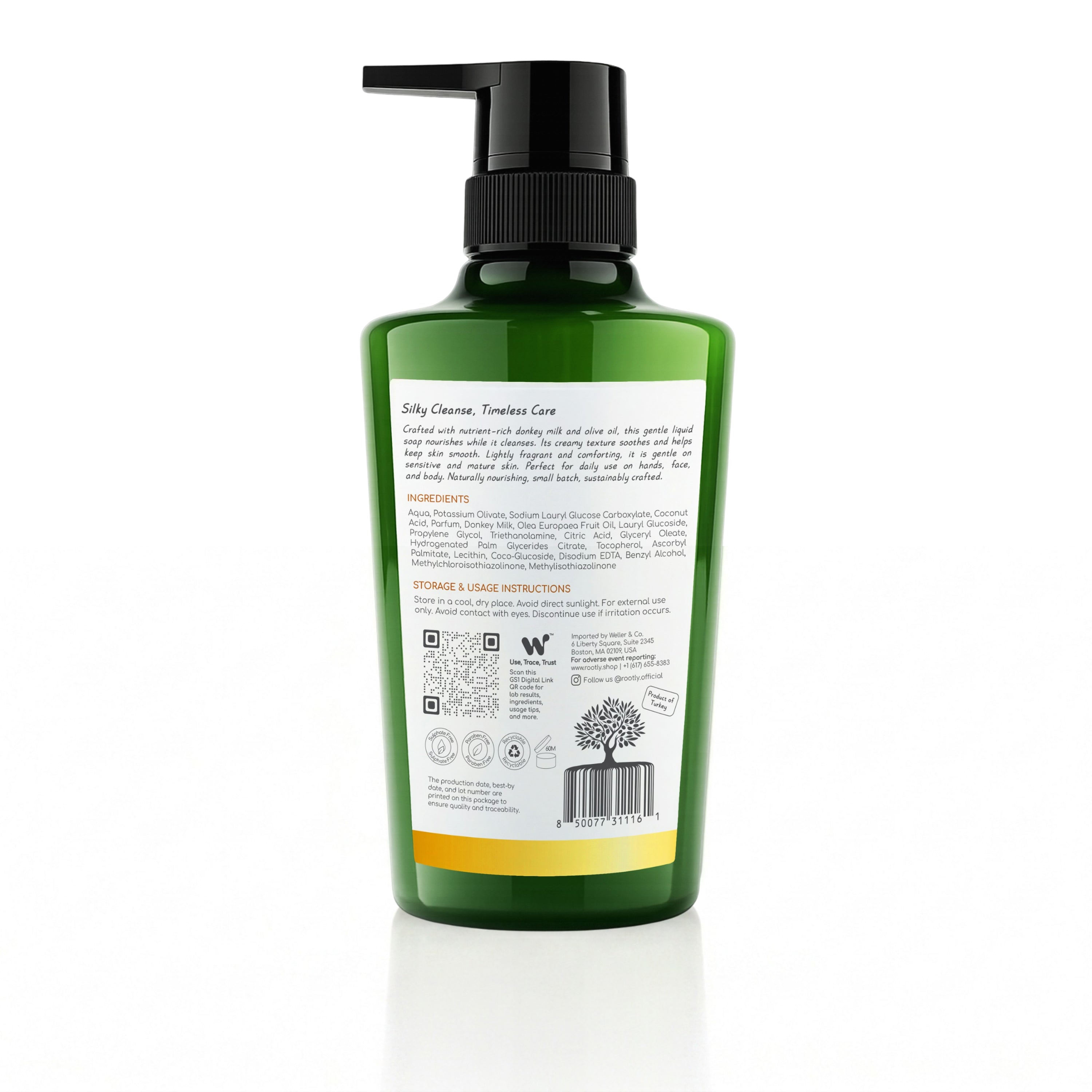 ROOTLY Donkey Milk Hand & Body Wash, Made with Olive Oil