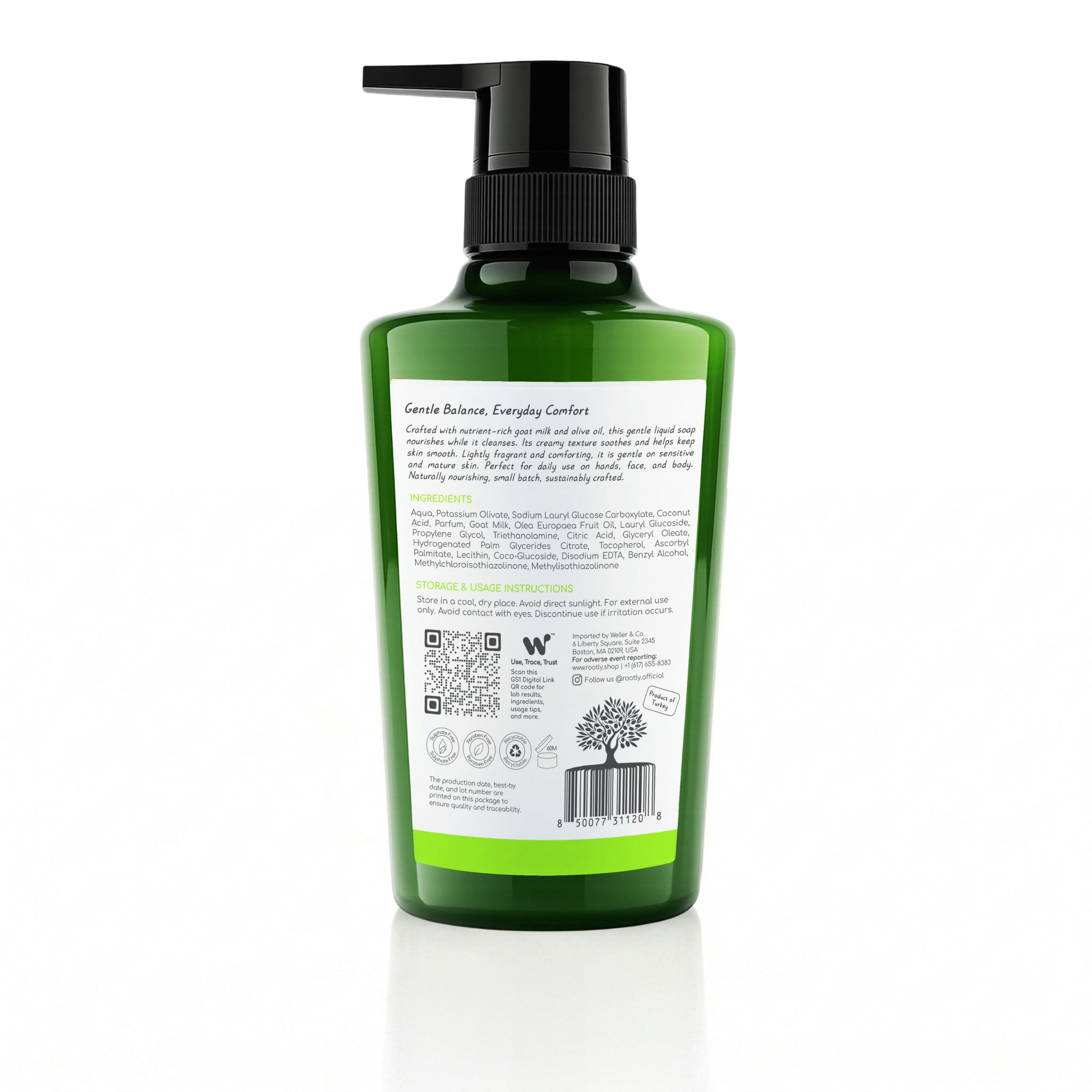 ROOTLY Goat Milk Hand & Body Wash, Made with Olive Oil